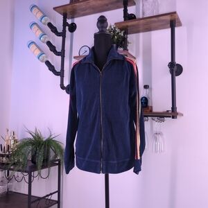 Mossimo Supply Co. Navy Blue Terry Cloth Track Jacket Retro Striped Full Zip M